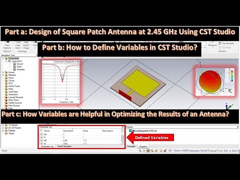 Design of Square Patch Antenna at 2.45 GH in CST | How to Define Variables in CST Studio? | Lab 09