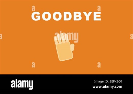A graphic of a hand waving goodbye on an orange background Stock Video Footage - Alamy
