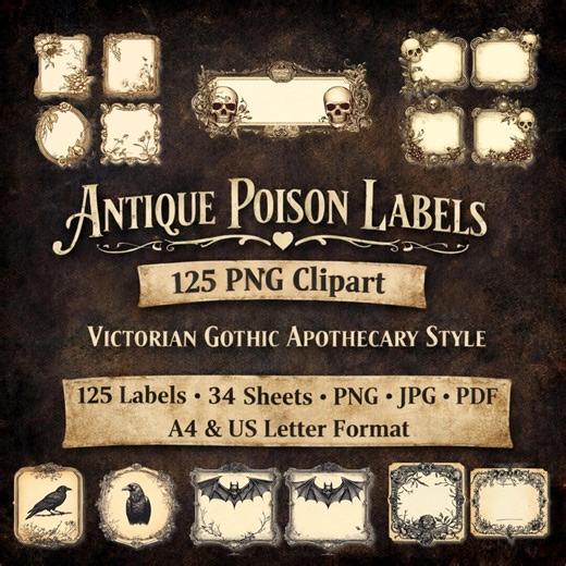 Antique Poison Labels Bundle, 125 Png Clipart, Gothic Apothecary Ephemera, Jpg Pdf, A4 Us Letter - Etsy