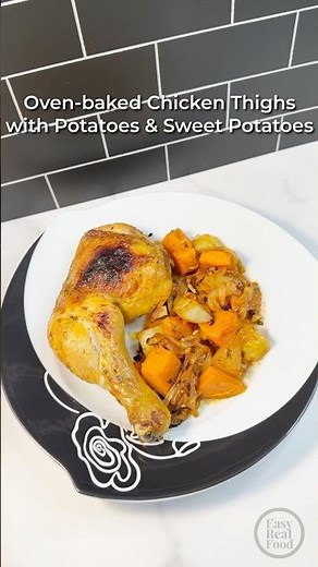 Oven baked Chicken Thighs with Potatoes and Sweet Potatoes