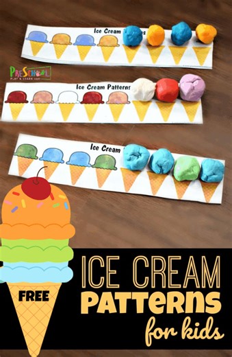 FREE Playdough Ice Cream Patterns Printable for Kids https://www.preschoolplayandlearn.com/ice-cream-patterns-for-kids/ | 123 Homeschool 4 Me | Facebook