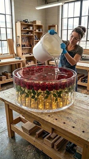 DIY Table Preserving 100 Roses in Resin how to make The Most Romantic Coffee Table Ever in home