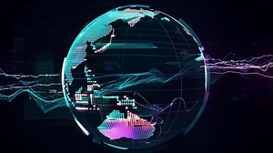 Digital Earth Globe With Data Visualizations Showing Asia and Australia Continents