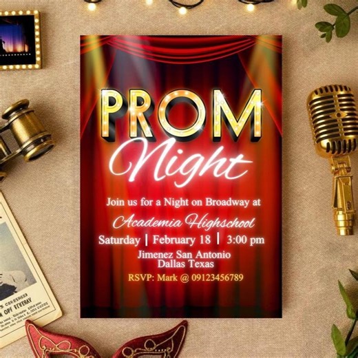 Prom Night - Broadway - Theater - Digital Editable Invitation Canva Template - Printable - Instant Download - Etsy Australia