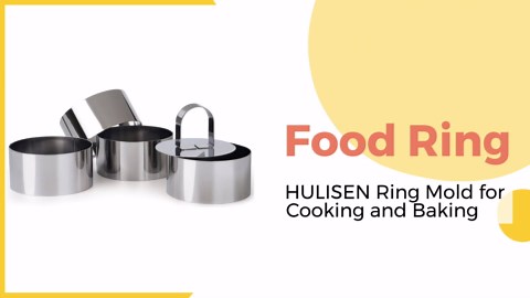 HULISEN Round Cake Ring Mold, Stainless Steel 3” Cooking Crumpet Rings with 1 Pusher & 4 Food Form, Tuna Tartare Mold for Pancake, Salad, Mousse