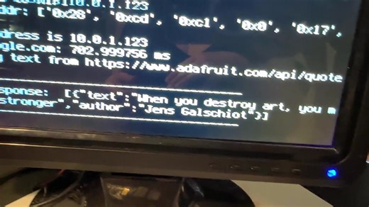 CircuitPython support for DVI 'Bell works with Wifi on Pico W our first version of the pico dvi bell didn't quite work, but the second version has the right pinouts and is ready for testing. here we're trying it with CircuitPython *and* WiFi support: so we're able to connect over the internet with SSL to a site, get data, and then display it on a monitor. since the Pico W requires a lot of memory for the wireless connectivity we're using monochrome DVI output which means we have about 50K remain