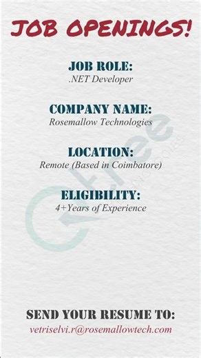 .NET Developer Opening (4+ Years Exp) | Rosemallow Technologies