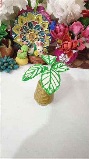 artificial plant craft ☘️ l how tobmake miniature homedecore plant with paper #shorts #craft #plants