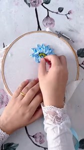 136K views · 3.6K reactions | How to make ribbon embroidery with design of blue aster | Asnimar Embroidery | Facebook