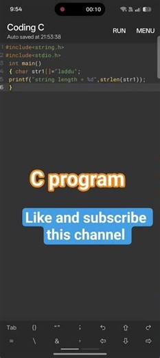 write a C program to find a length by use strlen(string length),#coding ,#clanguage ,#skills