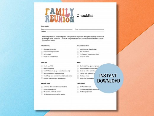 Family Reunion Checklist Printable Family Reunion Organizer Reunion Tracker Reunion Planning Checklist Groovy Retro Theme Family Reunion - Etsy