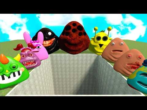 🕳️ALL NORMAL 3D POU BOUS REVENGE Monsters VS SCARY POU in BIG HOLE in Garrys Mod