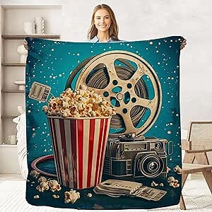 Movie Popcorn Throw Blanket for Adult Kids, Movie Theater Cinema Gifts Blanket Home Room Decor for Women Men, Flannel Soft Blanket for Bed Couch 50"x60"