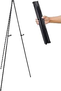 U.S. Art Supply 63" High Heavy Duty Metal Folding Display Easel - Adjustable Height, Holds 10 lbs - Portable Art Easel Stand - for Sign, Poster, Canvas, Painting, Picture Display
