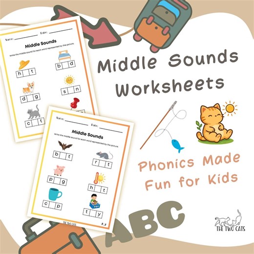 Middle Sounds Worksheets | Phonics Practice Printable's for Kindergarten, Preschool, and Early Literacy - Etsy