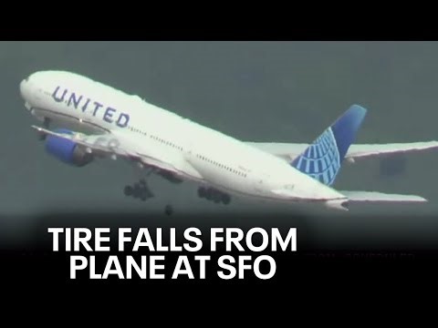 Tire falls off plane at SFO, smashing car