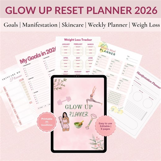 Glow up Planner Printable: Self Care, Fitness & Workout Journal, Skincare Routine - Etsy