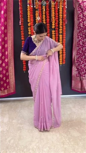 How to Drape Saree Perfectly in 1 Minute | Easy Saree Wearing Tips for Beginners 💃 #Shorts