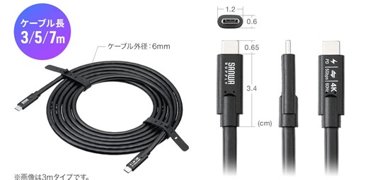 隣の部屋にも余裕で届く。最長7メートルのUSB-Cケーブル