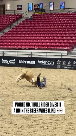 World No. 1 bull rider Tristen Hutchings competes in steer wrestling at The American West