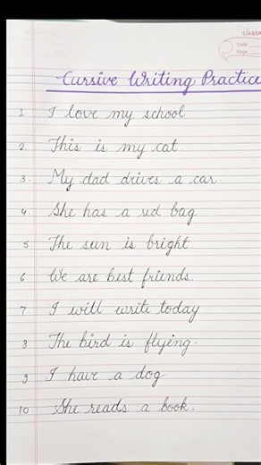 Cursive Writing Practice | 10 Simple Sentences for Beginners | English cursive handwriting practice