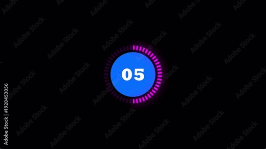 10 second countdown timer, digital circular animation from 10 to 0 seconds on transparent background. Simple 10-second countdown timer version. 4K Video