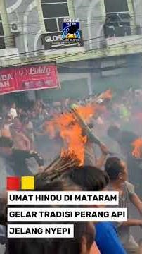 Hindus in Mataram Hold a Fire War Tradition Ahead of Nyepi