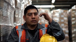 Warehouse Worker Taking a Break Reflecting on Labor and Logistics in a Distribution Center