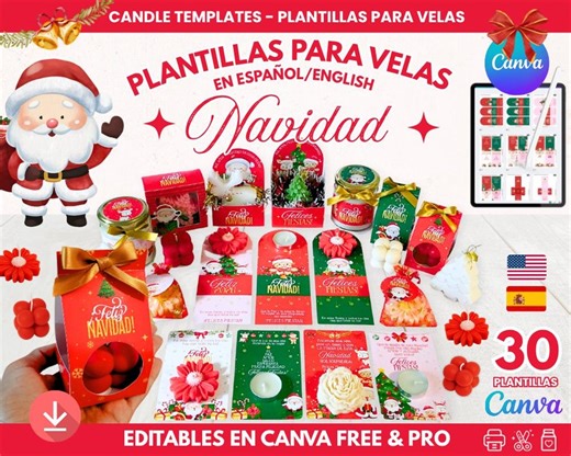 Editable Candle Templates / Candle Packaging Templates / Canva Editable Printable – Christmas, Navidad, Holiday Gift Box Design - Etsy