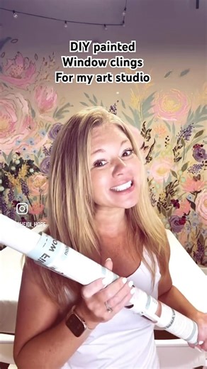 DIY painted window clings for the window display at my art studio