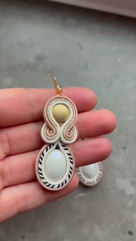 Handmade Soutache Earrings, Natural Colours Beige , Gold and Cream. - Etsy