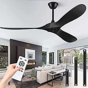 72" Outdoor Ceiling Fans for Patios, Matte Black Ceiling Fans Without Lights, 3 Blade Wood Ceiling Fan no Light with Remote Wet Rated for Indoor Outdoor Farmhouse, Porch, Gazebo, Bedroom