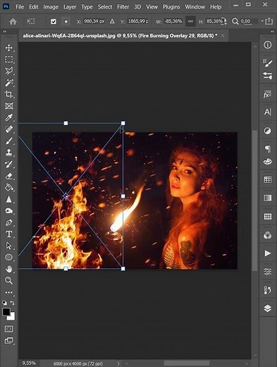 Fire Burning Effect Overlays with action for Photoshop. Design, flame, fiery, blaze. How to Work.