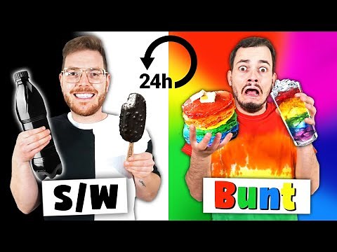 NUR die FARBE ESSEN die man TRÄGT FÜR 24 STUNDEN (BUNTES vs SCHWARZ WEISS FOOD CHALLENGE)