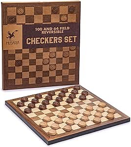 Husaria Reversible Checkers and Draughts Wooden Game Set - 10x10 and 8x8 Board