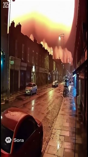 CCTV camera captures massive explosion occurring in a city at night.