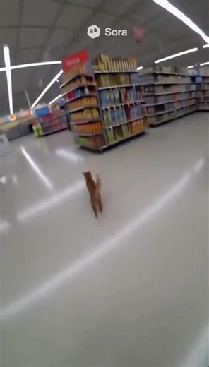 Funny orange cat steals fish from the store
