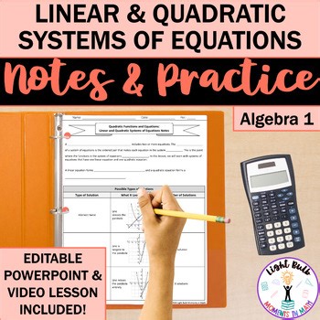Linear and Quadratic Systems of Equations Guided Notes, Worksheet, Video Lesson