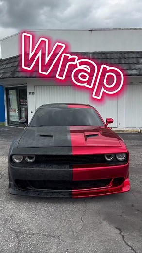Dodge Challenger Wrap: Red Chrome and Black Carbon