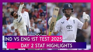 IND vs ENG 1st Test 2025 Day 2 Stat Highlights: England Fightback in Equally-Matched Encounter | 📹 Watch Videos From LatestLY