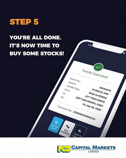 Ready to buy stocks? It's super easy with the NCBCM Wealth Connect App. But how do you fund it? Follow these simple steps to transfer money from your NCBJ account to your NCBCM account. #SmartInvesting #Investinginstocks #Tradeanywhere #NCBCMWealthConnect | NCB Capital Markets Limited