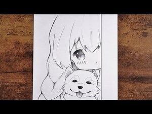 Simple Anime Drawing: Girl Hugging a Dog - Easy Steps for New Artists
