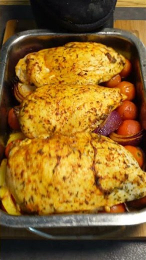 Easy Mediterranean baked chicken recipe definitely comfort food #asmr #cooking #shorts