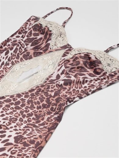 video, Women's Leopard Print Lace Trim Sexy Dress, Elegant Sleeveless Dress for Party Club Dating...