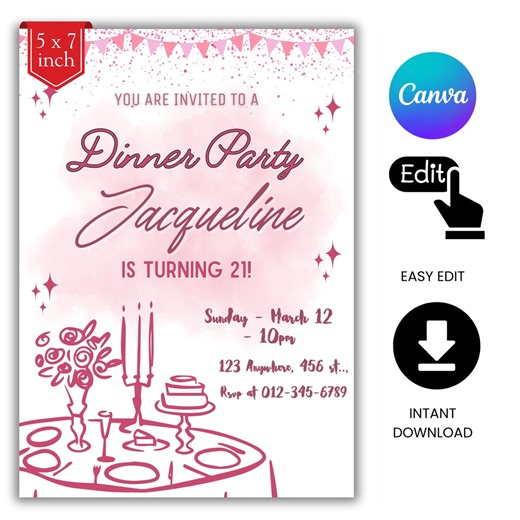 Dinner Party Invitation Template | Editable Birthday Dinner Party Invite | Summer BBQ Invitation - Etsy