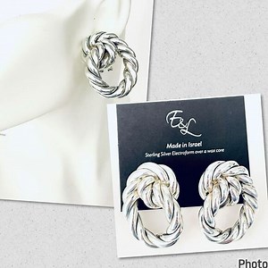 NWT E&L Made in Israel gorgeous Sterling Silver electroform Braided Hoop earring