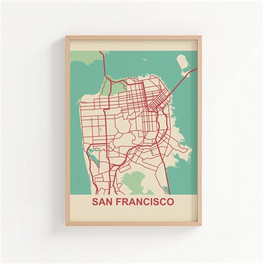 San Francisco Map Art Print Download United States City Wall Decor - Etsy