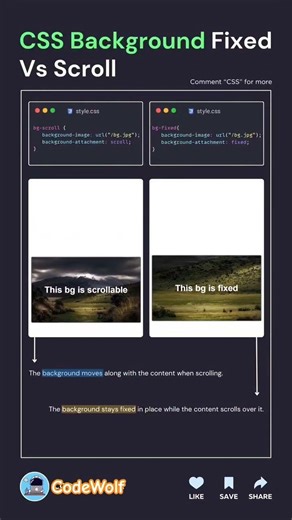 CSS Background Fixed Vs Scroll 🔥 #trending #coding #css #viral #shortsfeed #shorts #viralvideo #html