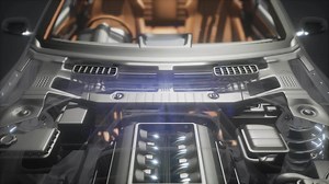 engine and other parts visible in car