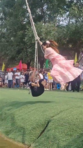 #Epic Rope Swing Challenge! Will They Fall In? 😱